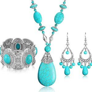 NEW! Turquoise Set of 3: Pendant Necklace, Earring, Bracelet Set